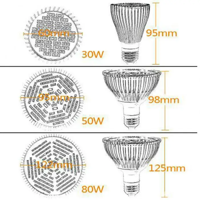 30 Вт/50 Вт/80 Вт AC85-265V E27 полный спектр 5730smd 78leds растет свет лампы для растений и гидропоники растут/Блум Освещение-M25