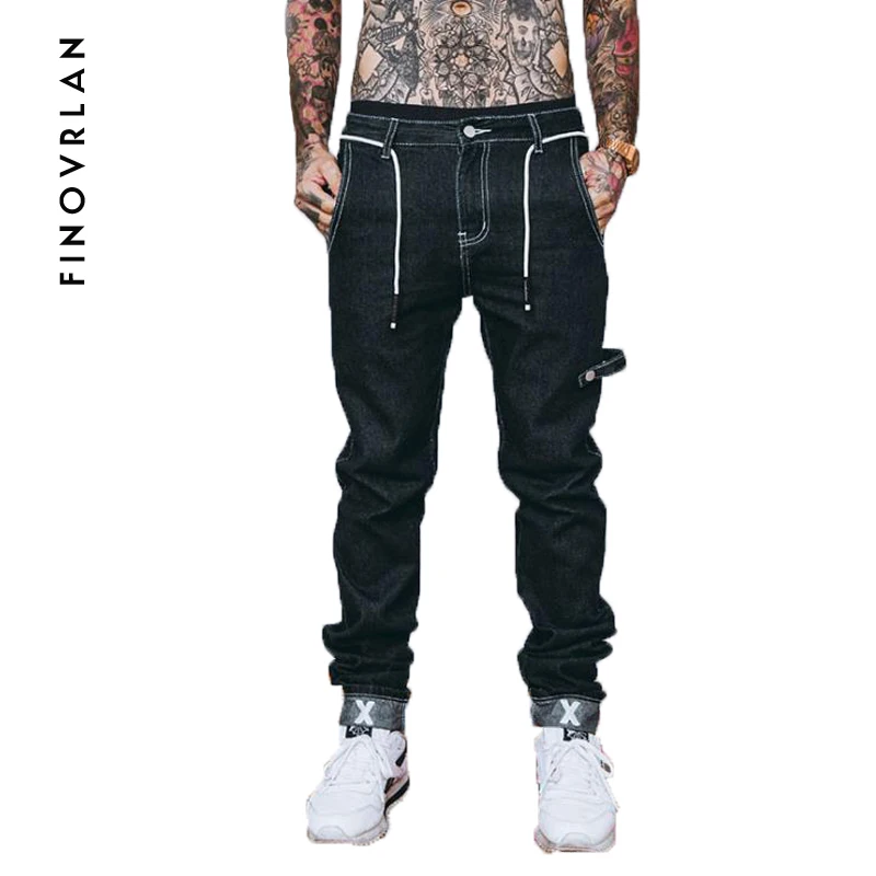 

2018 hip hop Men's Harem skinny Jeans Men Washed Feet Shinny Denim Pants Hip Hop Sportswear jeans street Pants streetwear