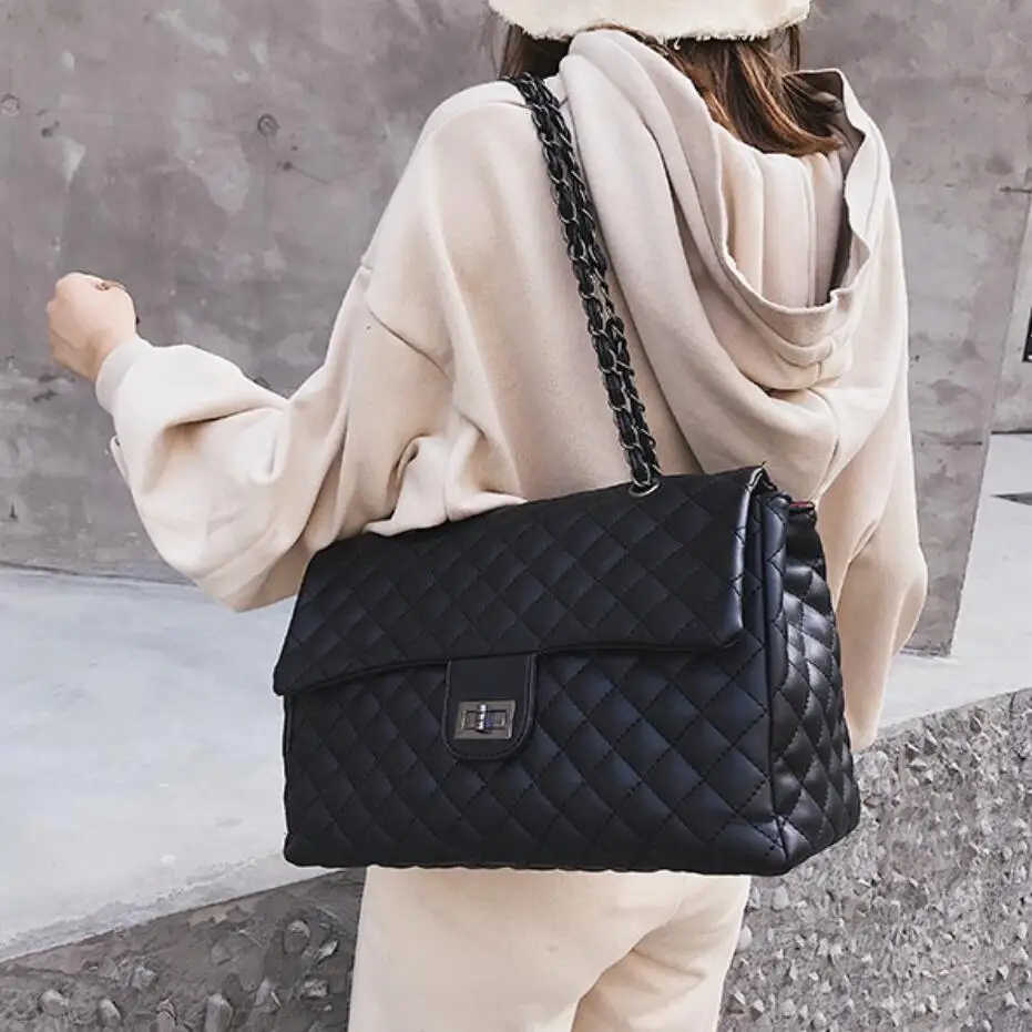 Модная простая Женская Большая квадратная сумка, новая качественная женская дизайнерская сумка из искусственной кожи, сумка через плечо с цепочкой
