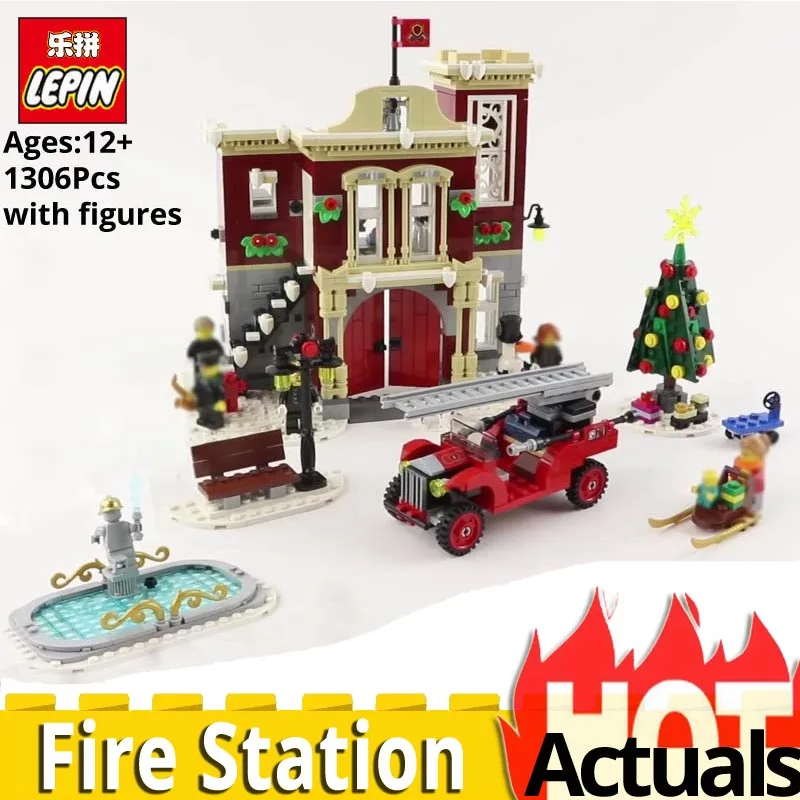 

NEW lepin Creator Series 36014 Winter Village Fire Station compatible Legoingly 10263 Building Blocks Bricks toys Christmas gift
