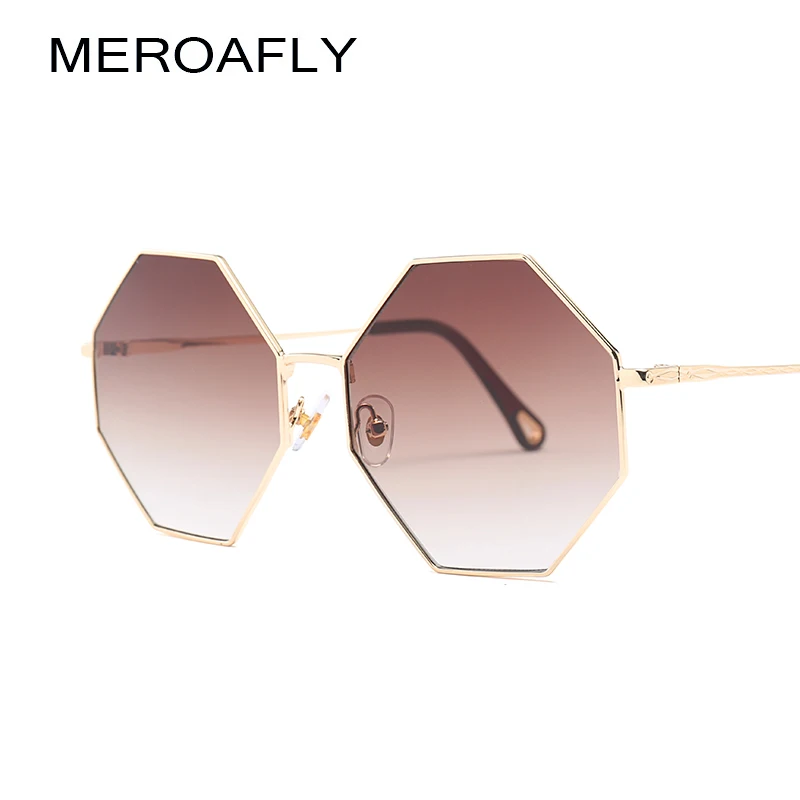 

MEROAFLY Oversized Hexagon Sunglasses Women Gradient Lens 2019 Green Brown Gold Metal Sun glasses For Women Polygonal UV400