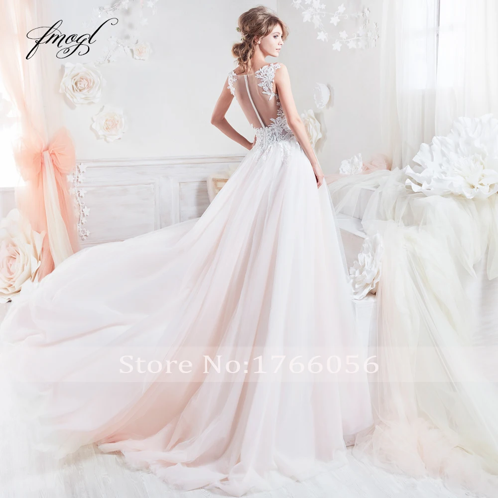 Fmogl Vestido De Noiva V шеи Линия свадебное платье 2019 кисейные аппликации платье, украшенное бисером на молнии Свадебное платье, тюль