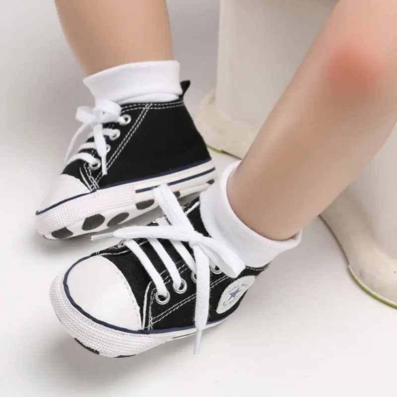 Новые парусиновые детские спортивные кроссовки; обувь для новорожденных мальчиков и девочек; обувь для первых шагов; обувь для малышей с мягкой нескользящей подошвой; детская обувь - Цвет: black