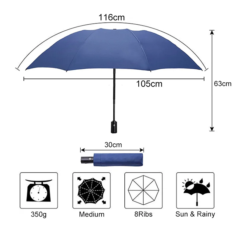 Зонт с обратным ходом, автоматический, 3 складных зонта, женский, ветрозащитный, большой зонтик, мужской, бизнес, зонты, водонепроницаемый, Paraguas Plega