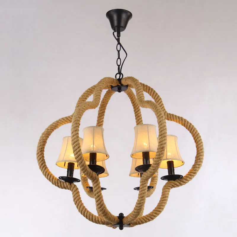 

American retro Cafe iron hemp rope bedroom pendant light