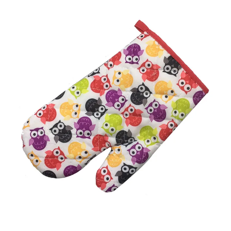 4 Pieces Small Owls Printed Cotton Oven Mitts for Out door BBQ or Kitchen Supplies Oven Glove