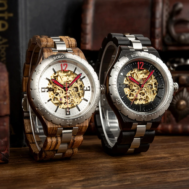 بوبو الطيور الفاخرة الميكانيكية ووتش الذاتي متعرجا للماء خشبية و الفولاذ الصلب automaticos دي هومبر بوبو الطيور الفاخرة الميكانيكية ووتش الذاتي متعرجا للماء خشبية و الفولاذ الصلب automaticos دي هومبر