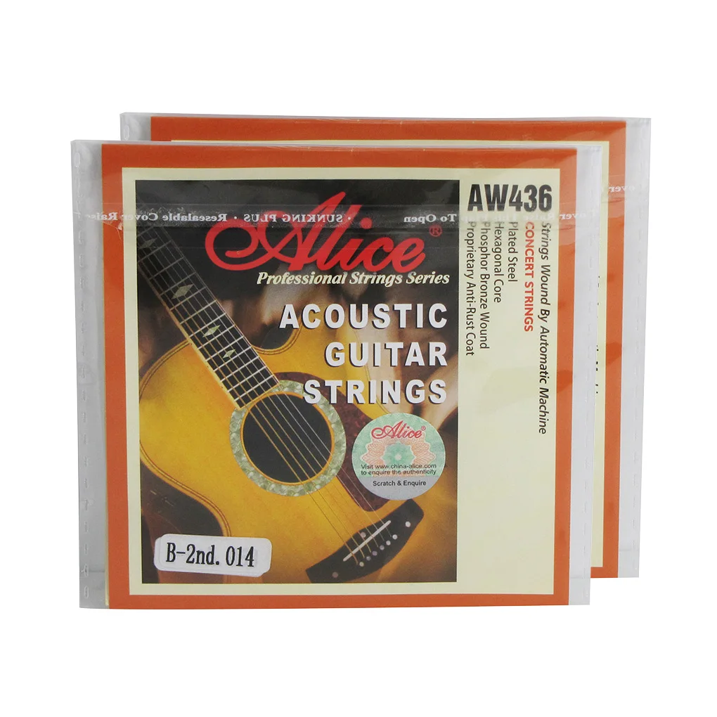 2pcs Alice Coated Steel Acoustic Guitar Strings 2nd B Strings Extra Light Tension .014 inch