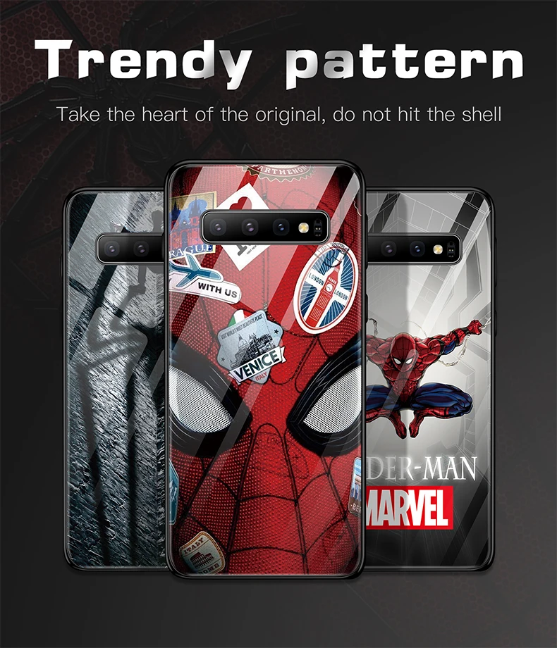 Чехол из закаленного стекла Marvel с человеком-пауком для samsung Galaxy S10 e 5G S8 S9 Plus Note 8 9 10 Pro, чехол для телефона с изображением Мстителей