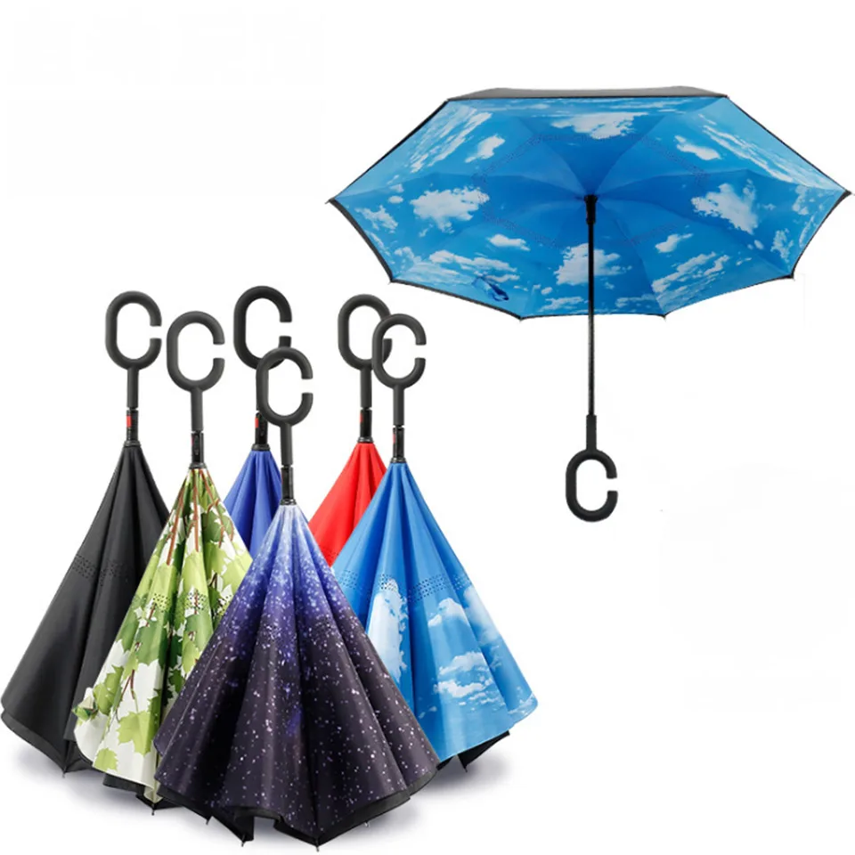 

Reverse Umbrella Automatic Female/Male Reversible Umbrella Windproof Double Layer Folding Inverted Umbrella Rain Women/Men