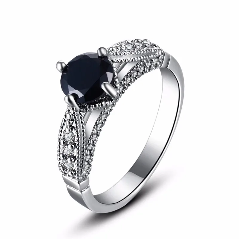 Fashion Silver Plated Jewelry Black Stone Rings For Women