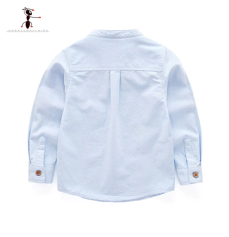 Kung Fu Ant/ г. Весенние повседневные рубашки для мальчиков белые рубашки из Оксфордского текстиля детская одежда с карманами и круглым вырезом, 1825