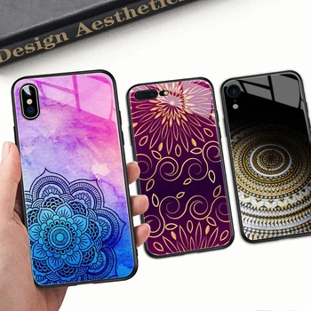 

For iphone 7 plus Case Mandala Glass Hard Back XR Xs Cover Case for iPhone 6 6S 7 8 plus iPhone X XR XS MAX 11 pro max