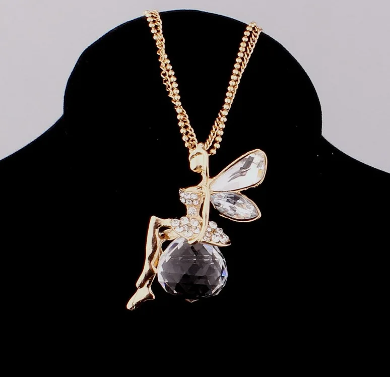

HPXmas Shining Crystal Angel Wings Gold Color Butterfly Fairy Pendant Long Chain Sweater Necklace for Women Girls Gift C80