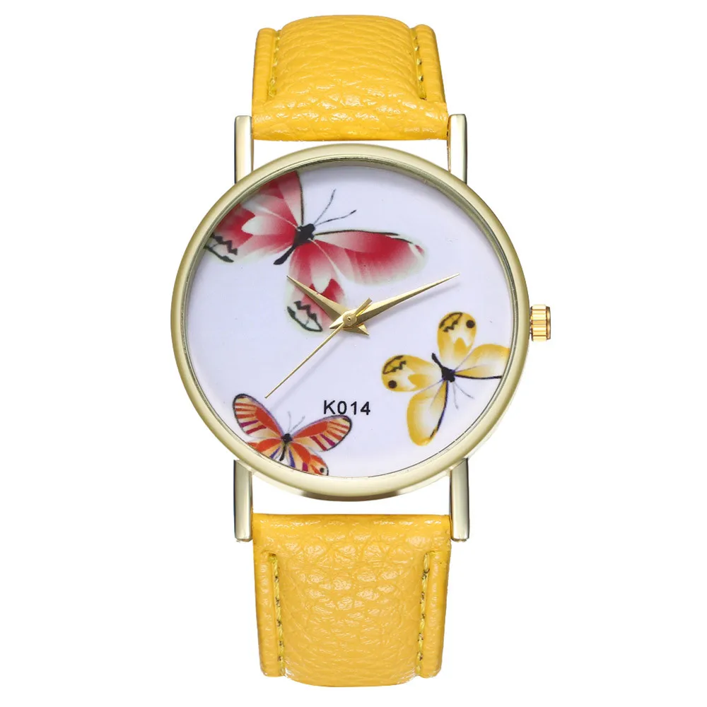 K014 Модные Простые Женские часы с тисненым ремешком и бабочкой женские часы с золотым циферблатом женские кварцевые часы Relogio Feminino& Ff