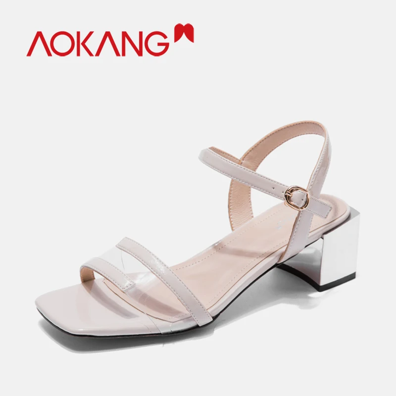 

AOKANG New woman shoes sandals transparent summer High Heel open toe clear jelly women Chaussures Femme beach Flip Flops sandals