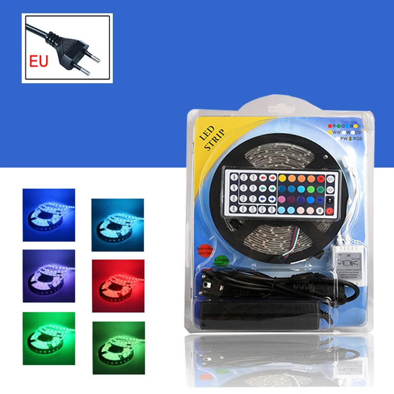 

5M 300 LEDs SMD 2835 5050 RGB Flexible Strip Light + Remote Control+DC 12V Power Supply Adapter Low Power Consumption