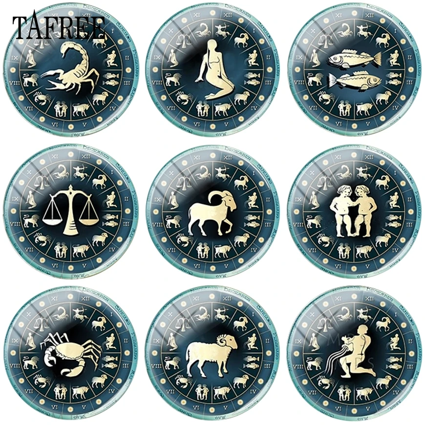 

TAFREE Constellations Libra Scorpio Sagittarius Capricornus Aquarius Pisces Glass Cabochon Dome Flat Back Making Findings Beads