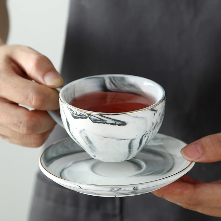 Керамическая чашка для чая, Мраморная кофейная чашка и блюдце, креативная посуда 150 мл, чашка для чая