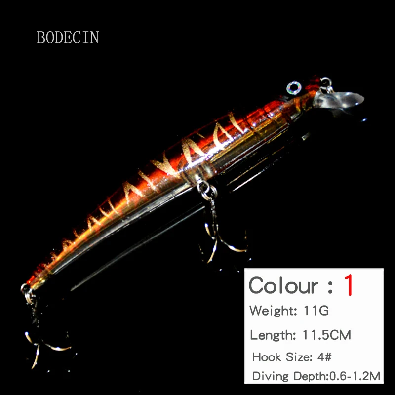 1PCS Wobbler Fishing Lures Minnow 11.5CM-11.2G 4#Bionic Plastic For Fish Artificial Hard Laser Bait With Hook Tackle Fake Baits (1)