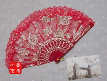 

[ Fly Eagle ] Chinese Vintage Fancy Dress Costume Party Wedding Dancing Folding Lace Hand Red Fan