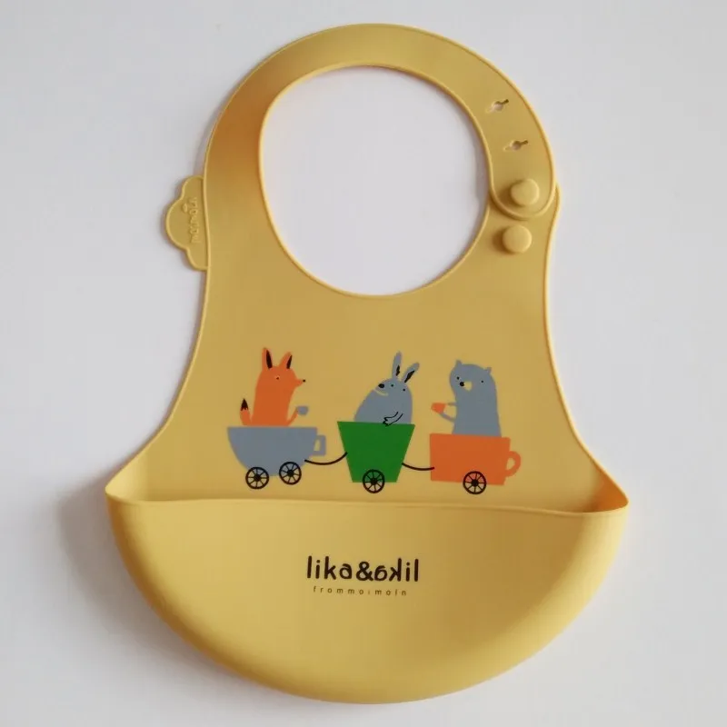 yellow Baby Bibs Waterproof Silicone Bib Scarf Feeding Infant Saliva Towel Newborn Cartoon Fox Aprons Baby Boy Bandana Bib Burp Clothes - Цвет: yellow