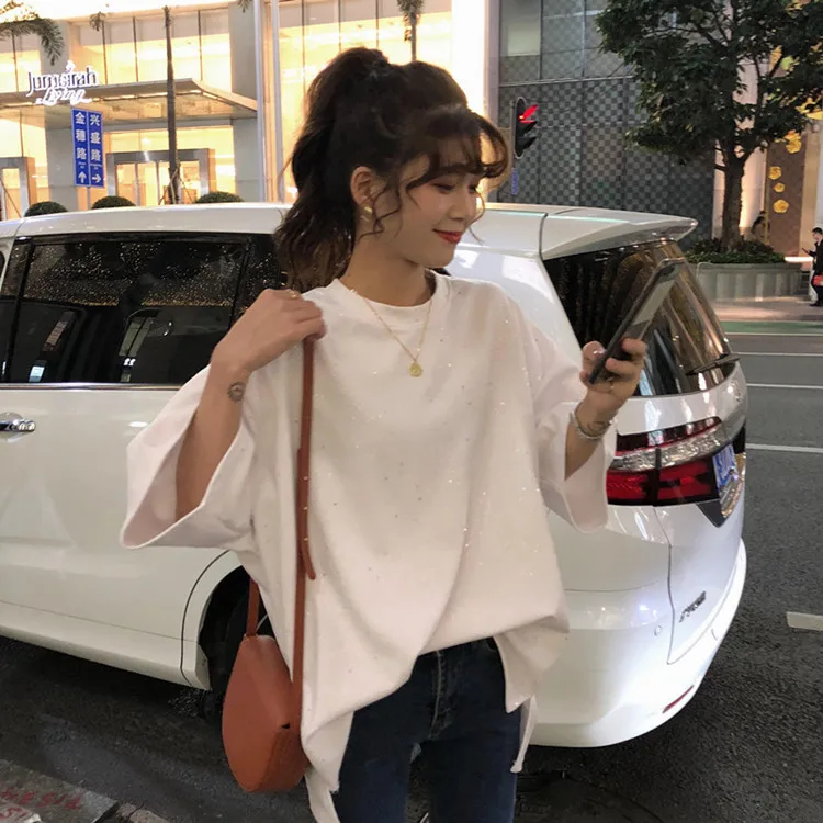 Летняя Повседневная модная свободная футболка Harajuku Ulzzang с коротким рукавом в Корейском стиле, Модная хлопковая футболка ins