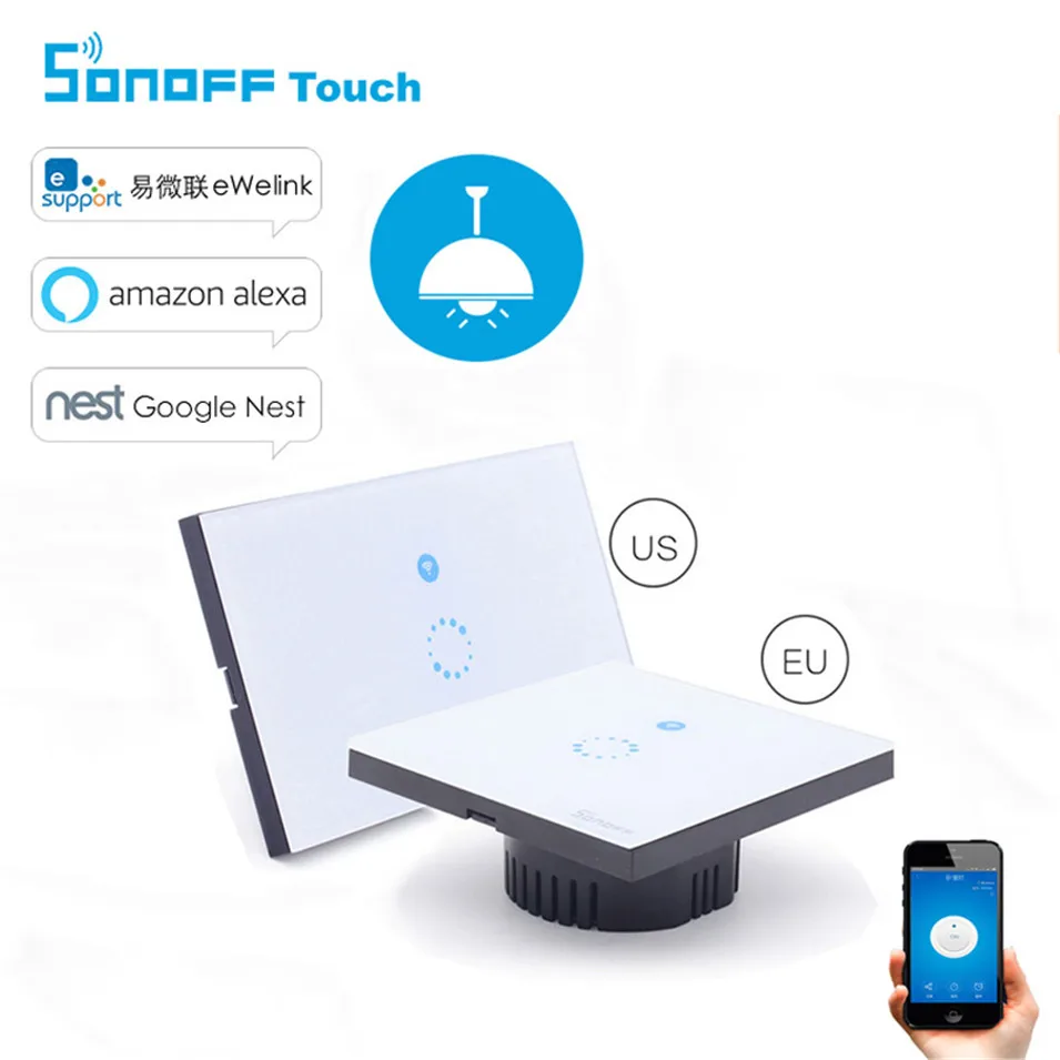 

Itead Sonoff Touch Smart Wifi Switch EU US 1 Gang Panel Wireless Remote WiFi Light Switch App Control By Ewelink app on Phone