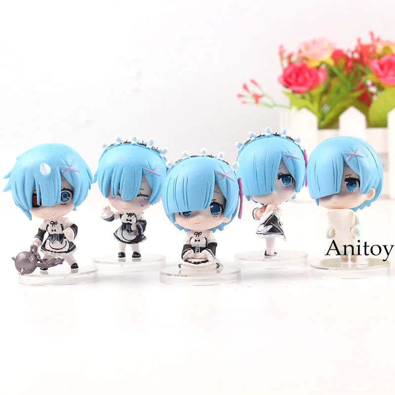 

Re:Zero Re:Life in a Different World From Zero Rem Q Version Mini Kawaii PVC Anime Figure Rem Collection Model Toys 5pcs/set