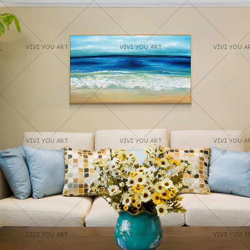 

Canvas Pictures Wall Art Picture Home Decor 1 Piece/Pcs Tropical Beach Ocean Sea Waves Painting Handmade Oil Paintin Modern Art