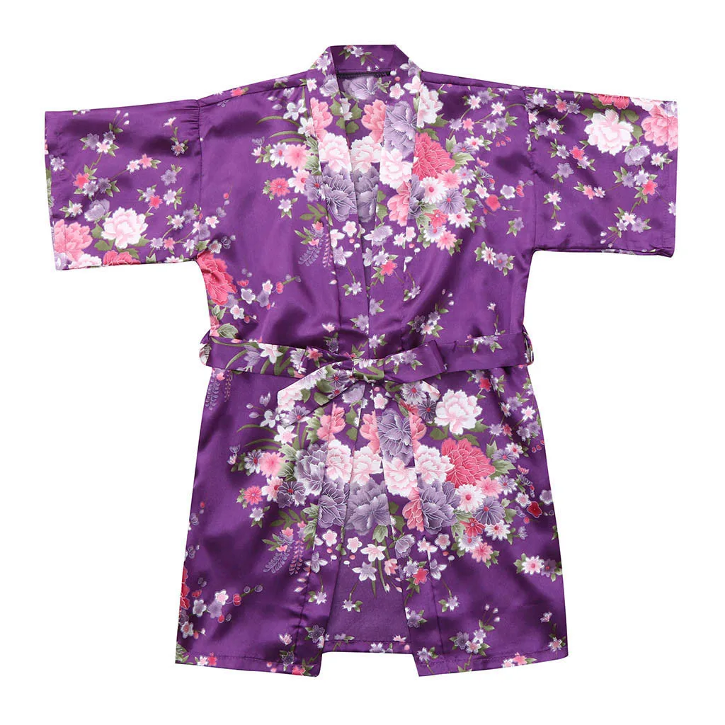Одежда для малышей Детская одежда для девочек с цветочным рисунком Шелковый атласное кимоно; наряд халат, одежда для сна пижамы для детей