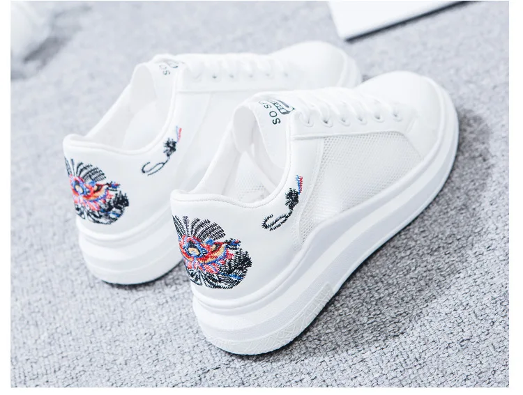 Embroidery Increase Women's Walking Shoes Mesh Breathable White Solid Color Lace Up Platform Flats Shoes Sport Sneaker Famale (14)