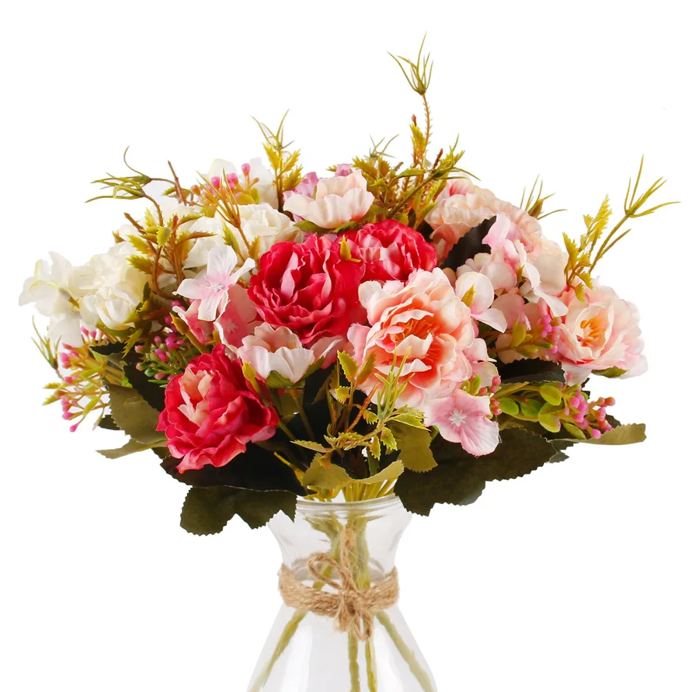 5 головок искусственный шелк цвета пиона Искусственные цветы маленькая Роза Свадебные поддельные цветы фестиваль принадлежности, домашний декор свадебный букет