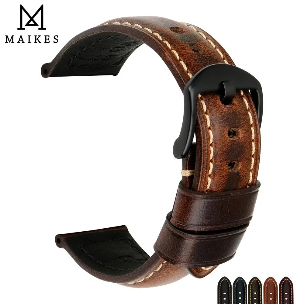 MAIKES Genuine Cow Leather Watchband Changeable Color Watch Band