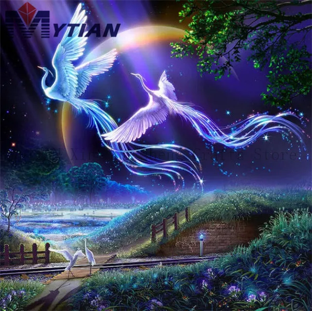 18093064 MYTIAN DIY Diamond Painting Kit,Beautiful Phoenix White Birds Full Drill Diamond Embroidery Mosaic Paint Cross Stitch Home Decor