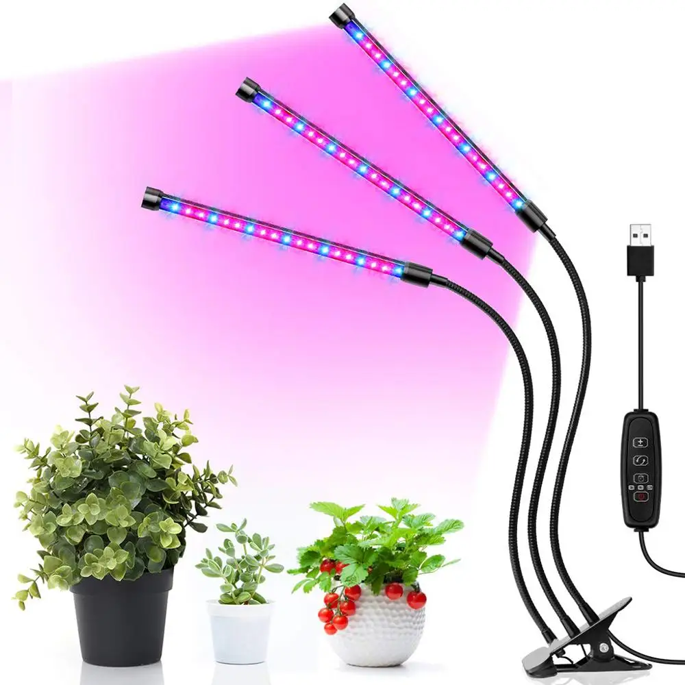 

5W 10W 15W USB 5V LED Grow Lamp Bulbs Plant Lights Auto ON & Off with 3/6/12H Timer 5 Dimmable Levels Clip-On Desk Grow Lamp