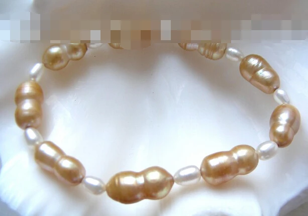 

FREE SHIPPING>>>@@ > 09839 white champagne twins freshwater pearls bracelet