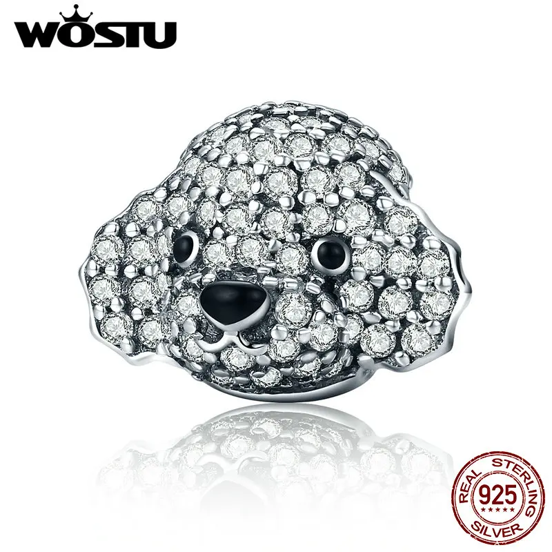 WOSTU New Design 925 Sterling Silver Dazzling Poodle Lovely Teddy Bead Fit Original WST Charm Bracelet Jewelry Gift FIC152
