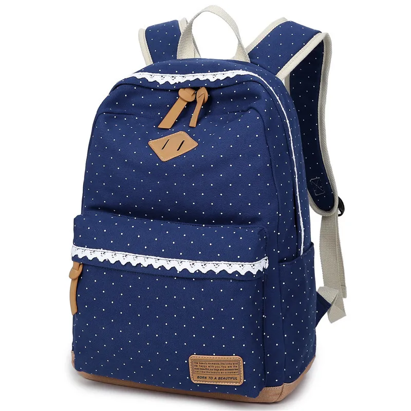 Tourya, винтажный холщовый женский рюкзак, милые школьные сумки для девочек-подростков, с принтом в горошек, Женский школьный рюкзак для ноутбука, рюкзак Mochila