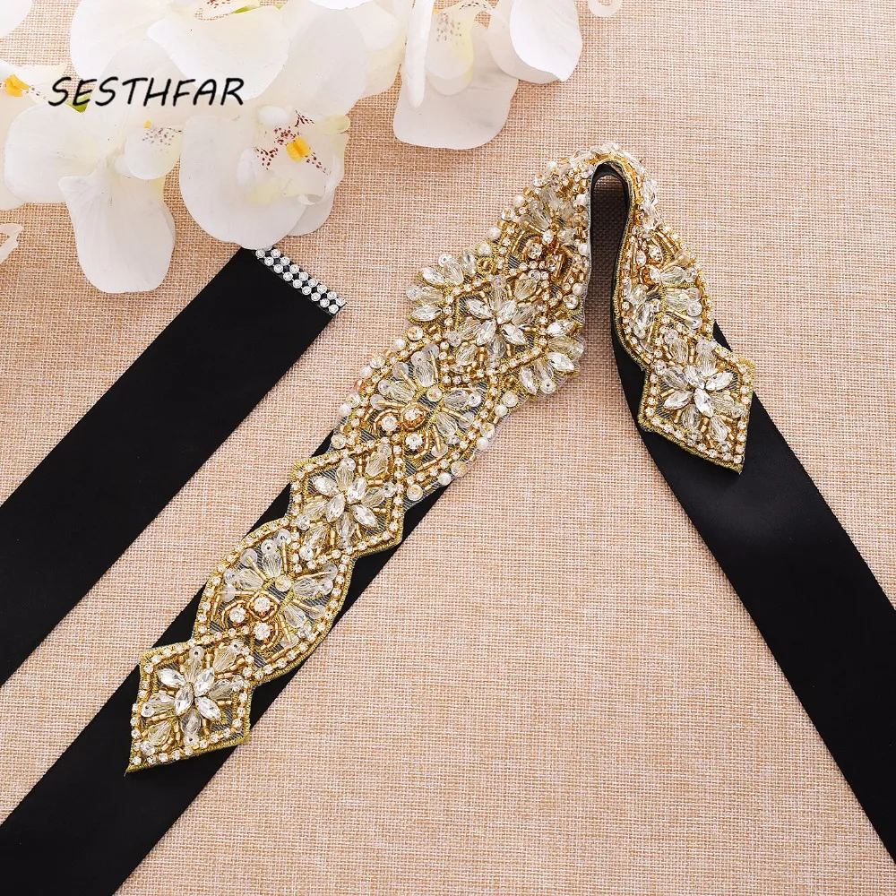 

SESTHFAR Daimond Wedding Belt Crystal Flower Bridal Sash Rhinestones Wedding Sash For Bridal Bridesmaid Dresses