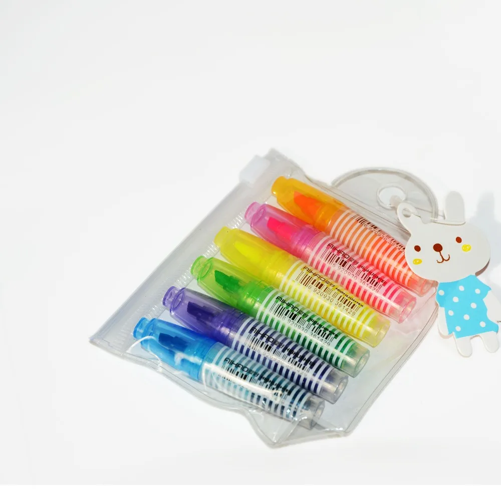 

2 bags 6 pcs/bag Mini Highlighters pen Kawaii Animals Marking Pen Office School Supplies Stationery
