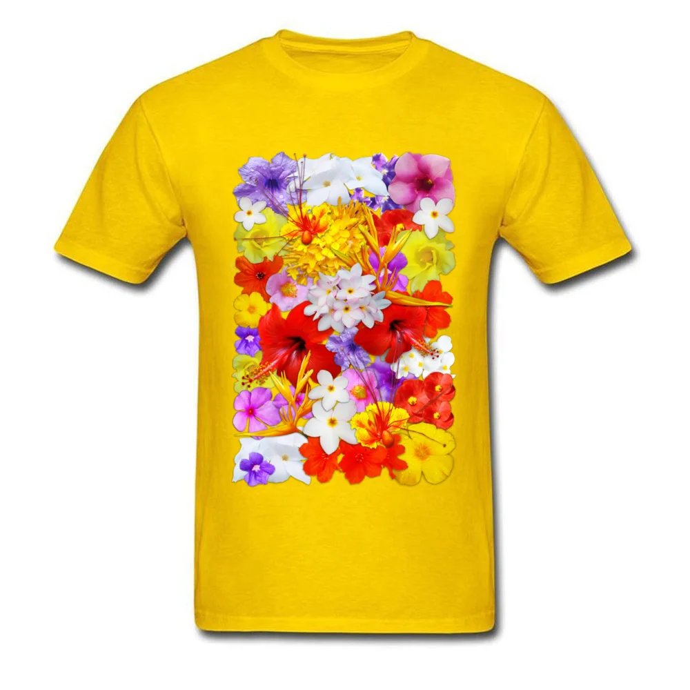 Exotic Flowers Colorful Explosion Tops Shirt Thanksgiving Day Round Collar Pure Cotton Man T Shirt Family Sweatshirts Retro Exotic Flowers Colorful Explosion yellow