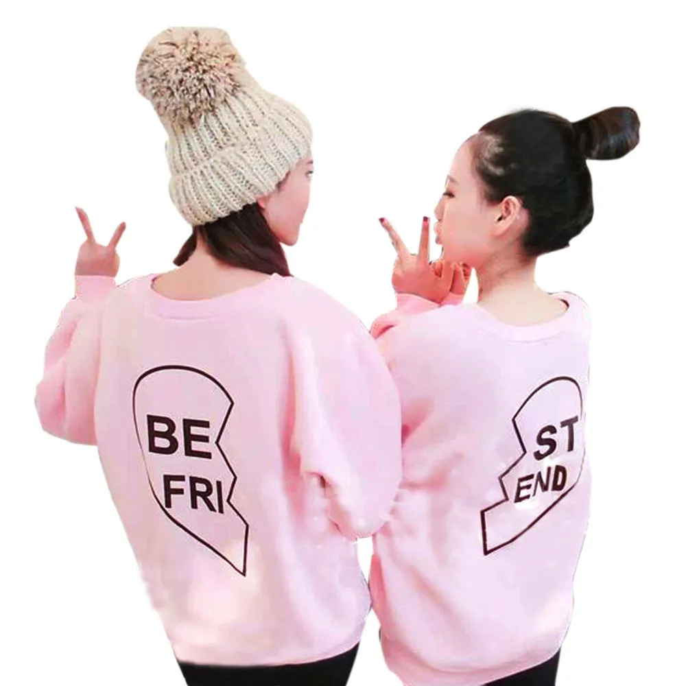 

KLV 2017 New Women Fashion BE FRI Letter Print Long Sleeve Hooded Sweater Top Blouse Sister Shirt