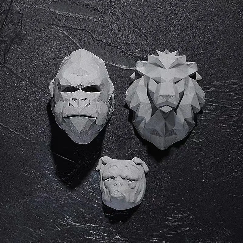 

Geometry Cool Wolf head concrete wall decoration mould Lion King Kong orangutan head Molds for Plaster Cement silicone mold