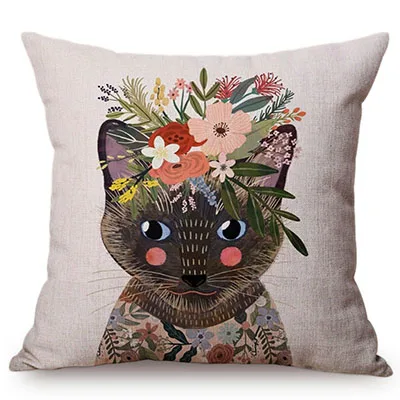 Cute Watercolor Painting Cat Flamingo Dog Kid's Nursery Art Room Decorative Throw Pillow Case Cotton Linen Animal Cushion Cover M090-1