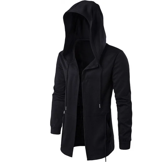 Casual Mens thin Long Cloak black Hooded jacket Couple