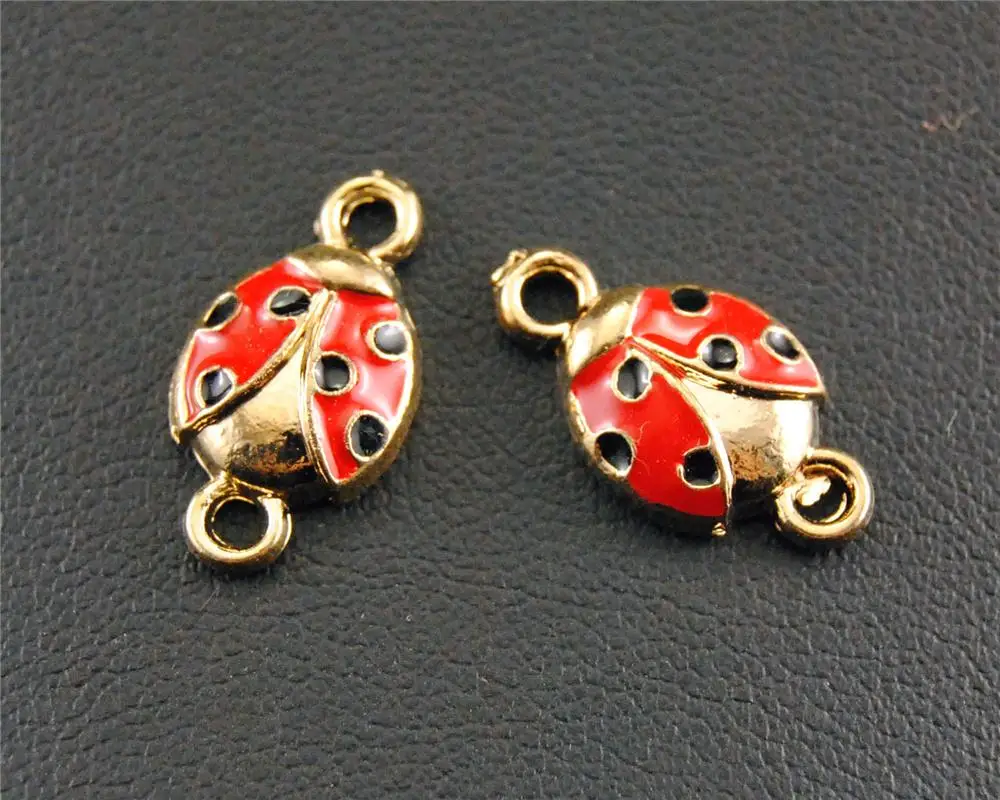 

30 pcs Gold Enamel Ladybug Charm Connector DIY Metal Bracelet Necklace Jewelry Findings B28