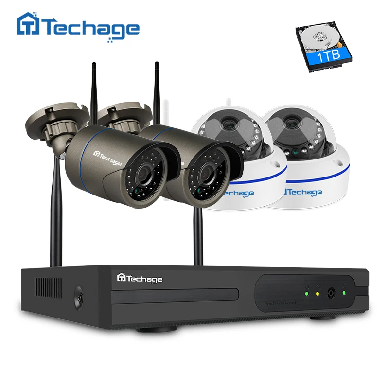 Techage 4CH 1080P Беспроводной NVR Wi Fi CCTV Системы 1MP 2MP купол в помещении на открытом