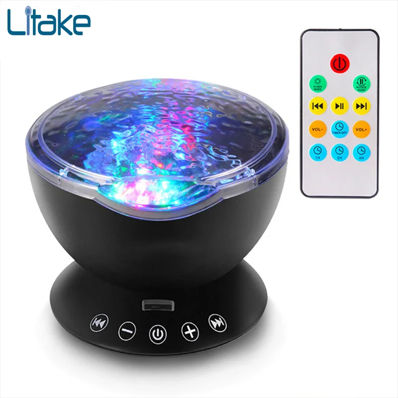 

dropship 7Colors LED Night Light Starry Sky Remote Control Ocean Wave Projector with Music Novelty baby lamp night lamp for kids