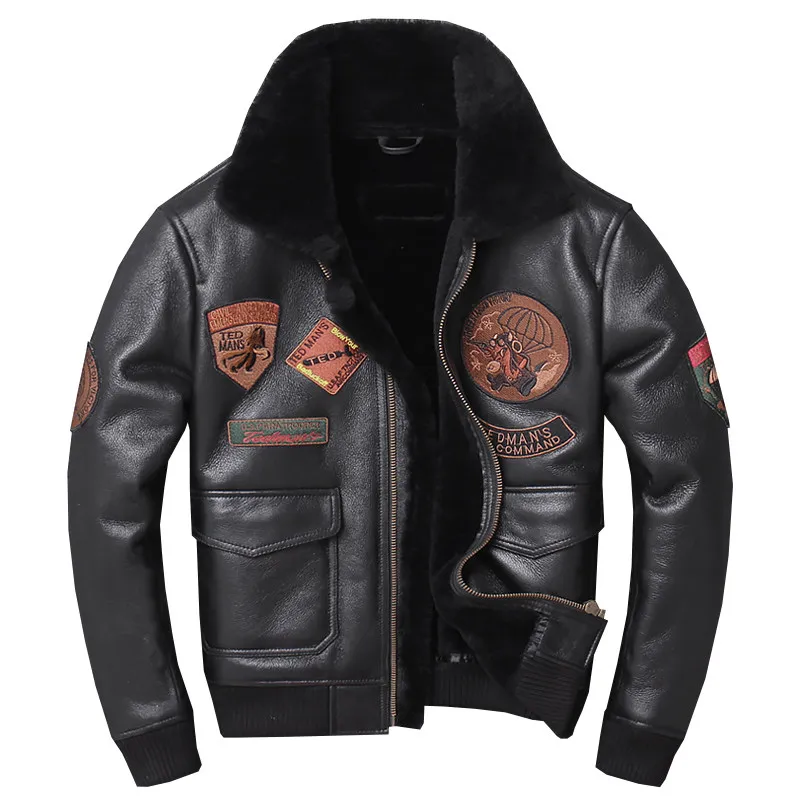 

HARLEY DAMSON Black Men Military Shearling Leather Jacket Plus Size XXXXL Slim Fit Russian Genuine Thick Natural Avator Coat